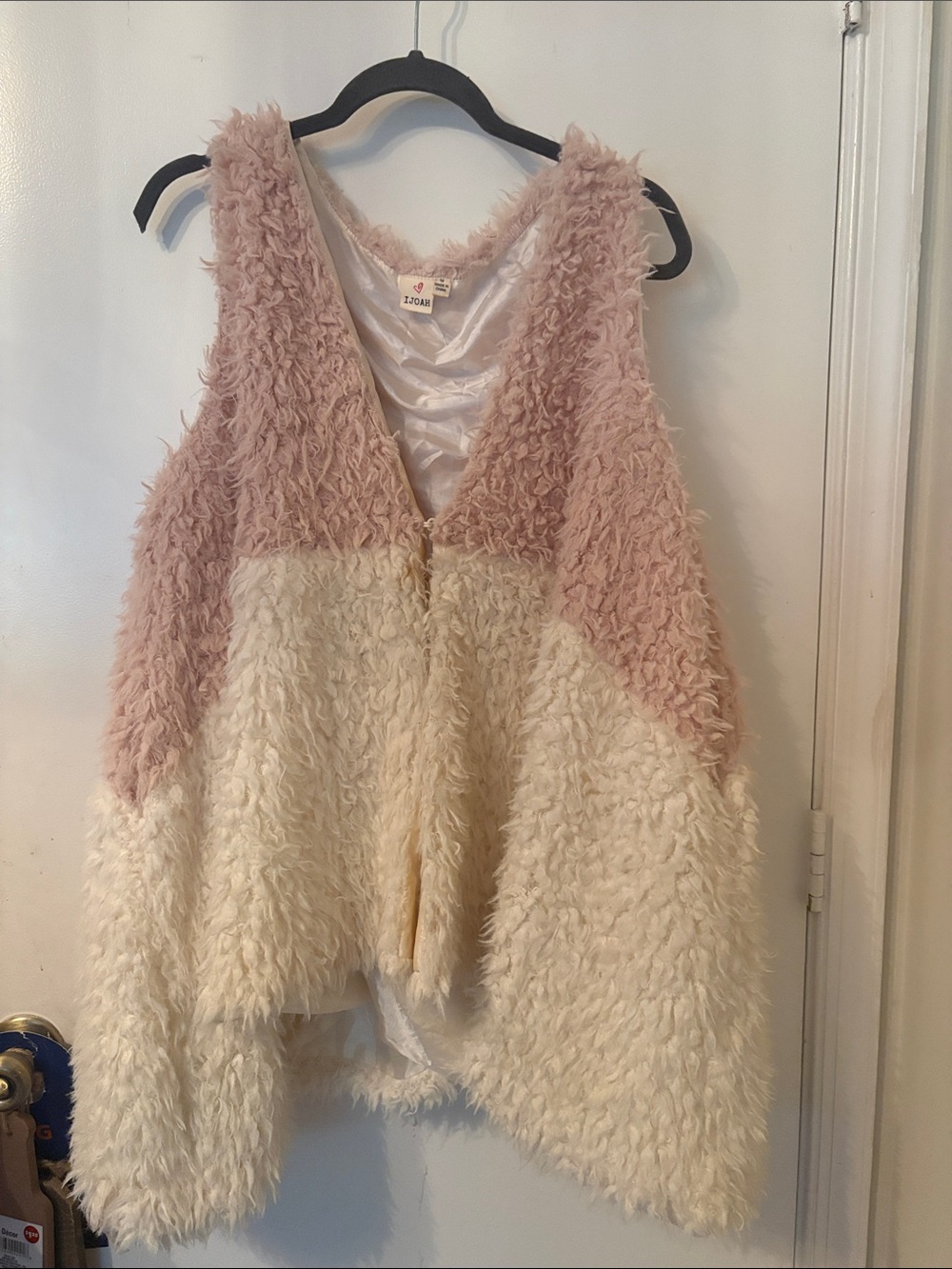 Shearling-Style Faux Fur Vest in Pale Pink & Cream